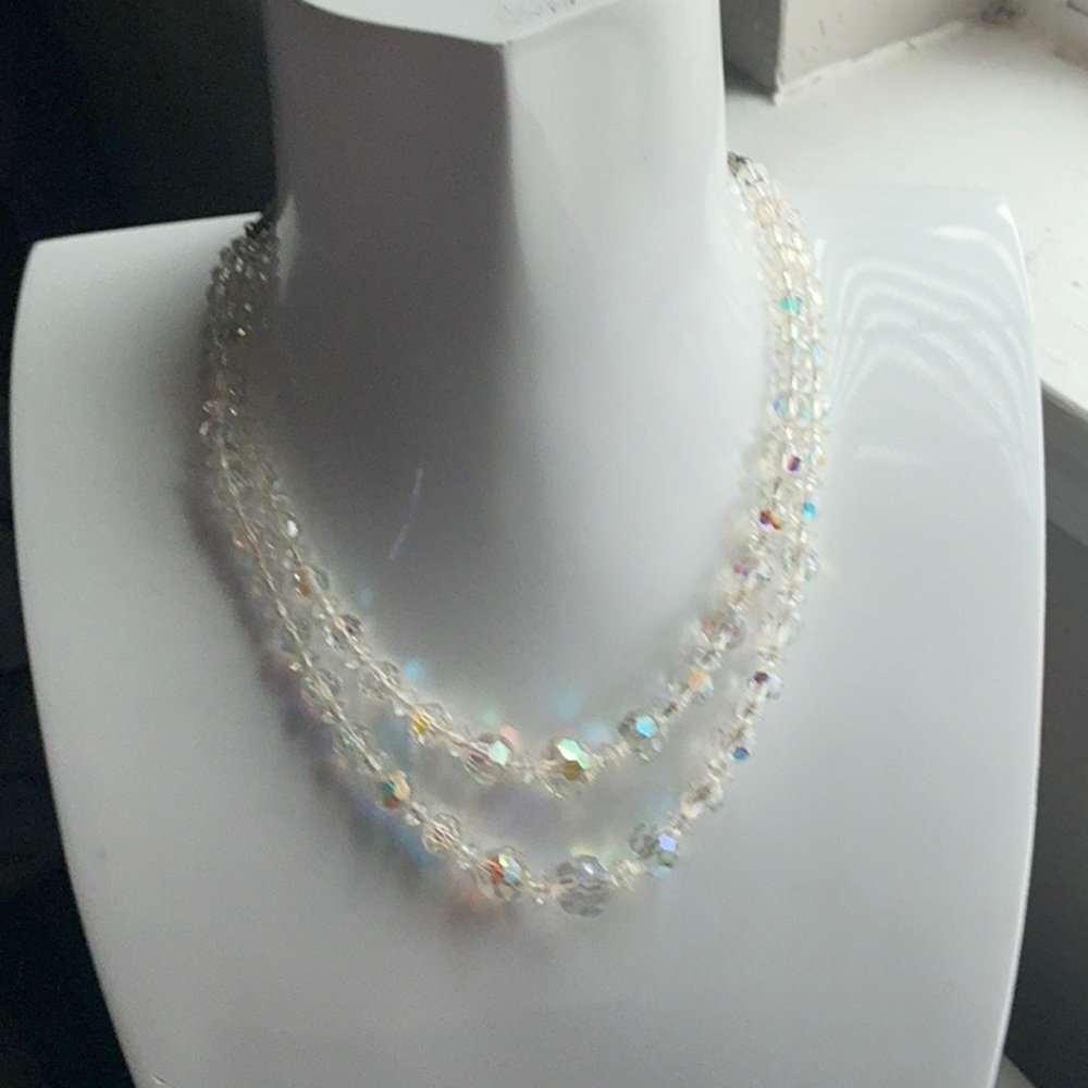 Vintage AB, double strand crystal necklace, 22” w/extender